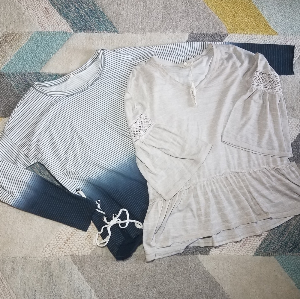 BUNDLE Mystree Striped Belle Sleeve Tops SMALL